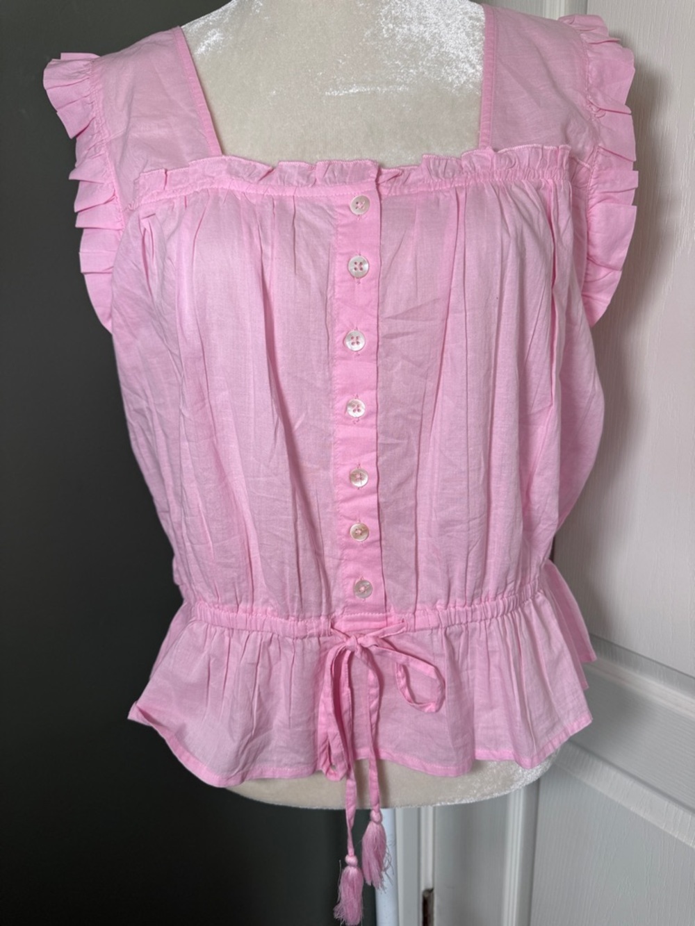 Simply Southern Pink Ruffle Sleeve Cotton Peplum Top Size Large